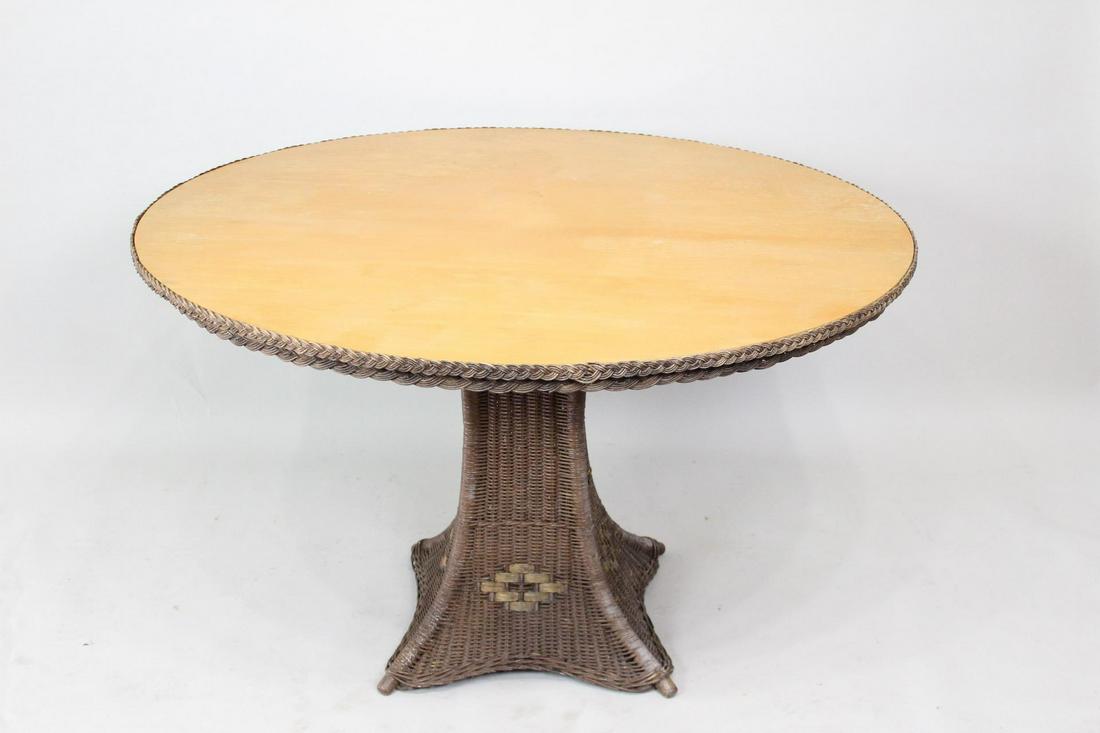 Round Wicker Rattan Wooden Dining Patio Outdoor Table (1 of 5)