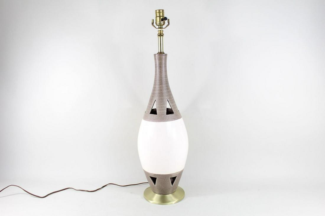 Modern Gray & White Ceramic Lamp w/Triangular Cutouts (1 of 8)
