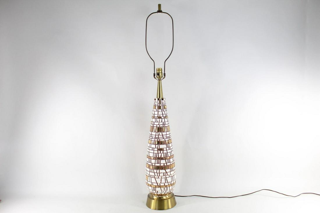 Tall Mid-Century Modern White Brown Ceramic Table Lamp (1 of 8)