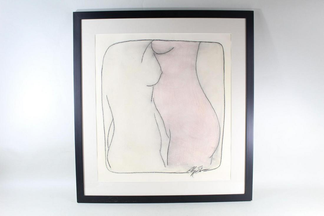 Framed Modern Signed Line Drawing of 2 Women's Torsos (1 of 11)