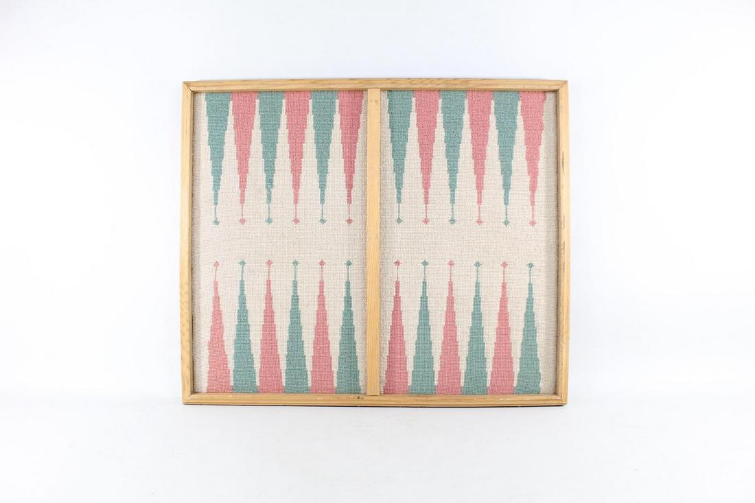 Mid-Century Modern Needlepoint & Wood Backgammon Board (1 of 7)