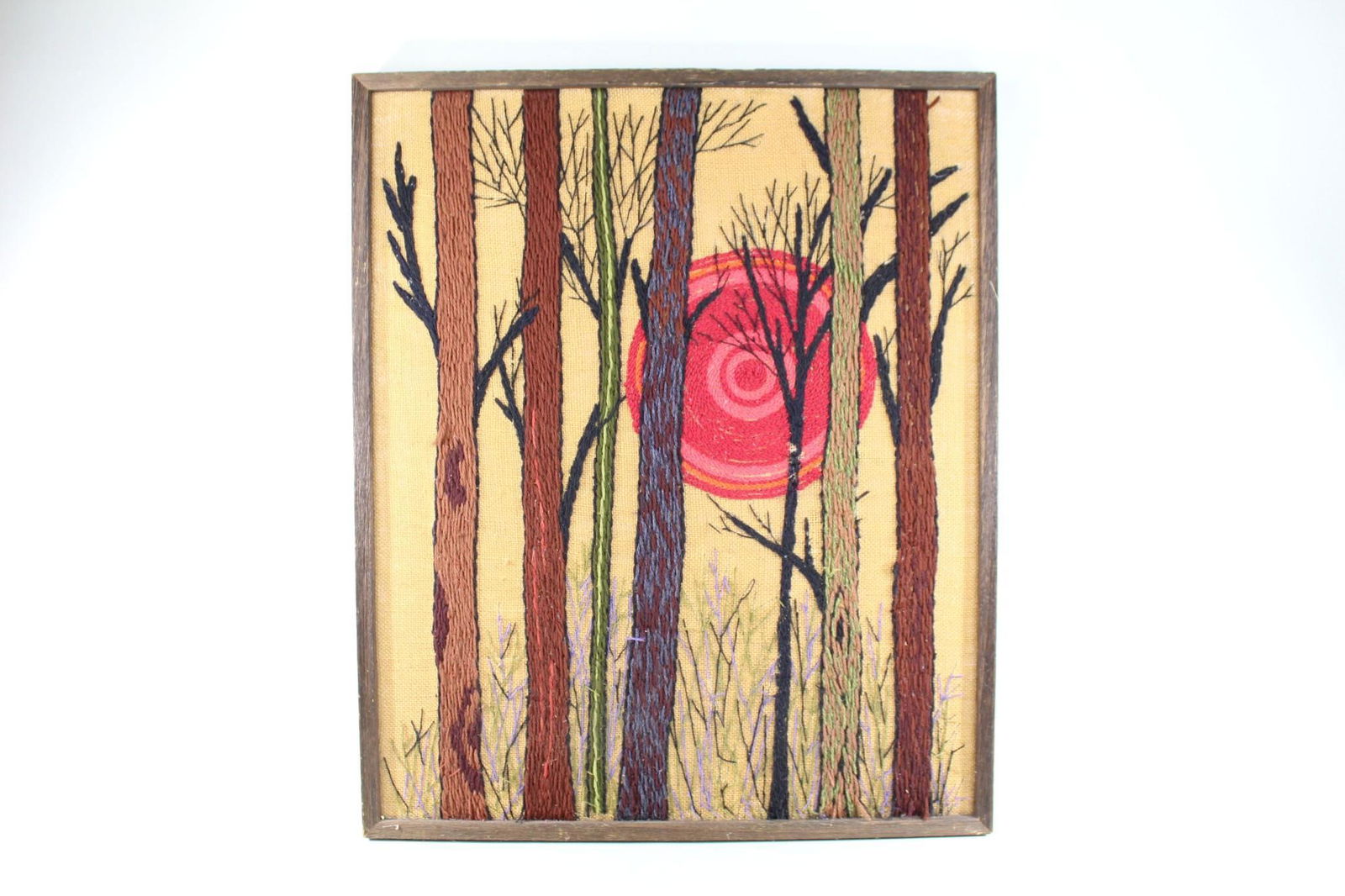 Framed Modern Embroidery Textile Art, Sun Thru a Forest (1 of 8)