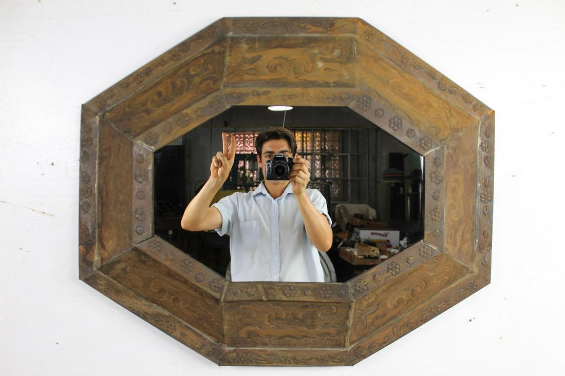Mexican Hammered & Stamped Metal Octagonal Wall Mirror (1 of 14)