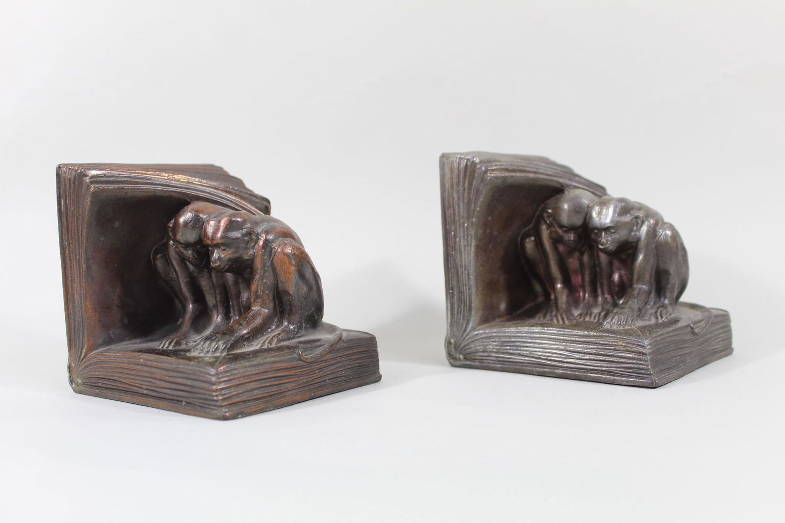 Unusual Pair of Cast Metal Bookends w/Monkeys in Books (1 of 9)