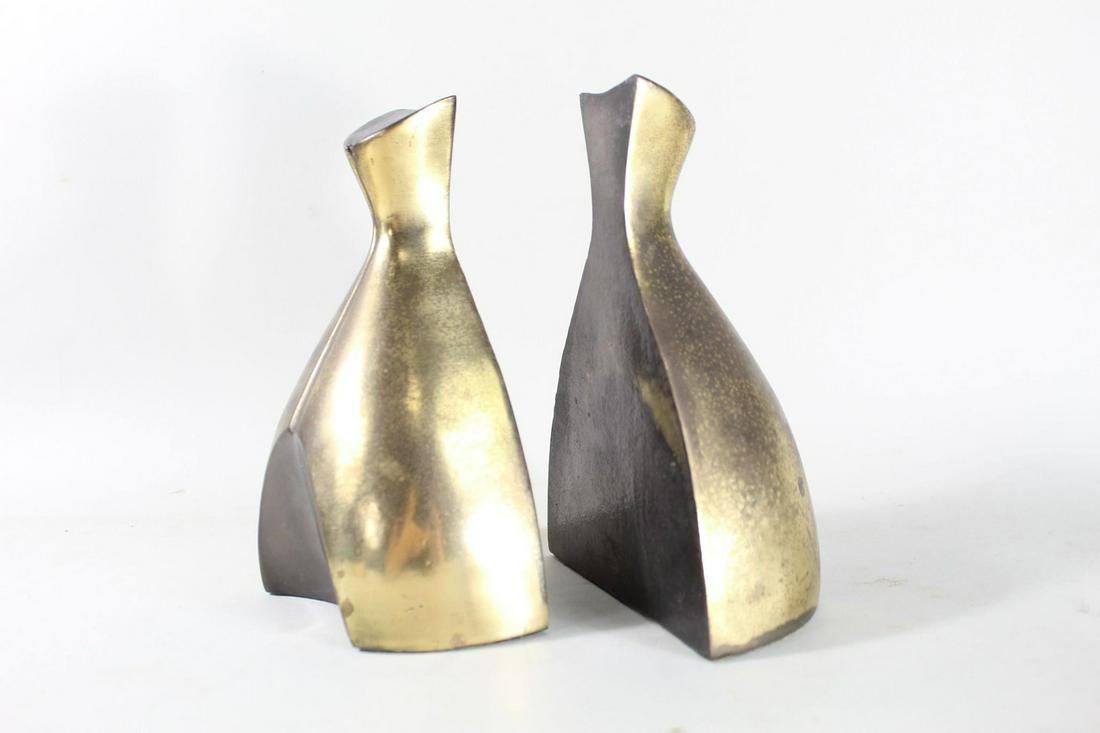 Mid Century Modern Norman Bleckner Tuscan Bookends: Mid Century Modern Norman Bleckner Tuscan Ware Bookends. Modern and sleek pair of bookends appear to be brass. Label on the underside reads NB, Norman Bleckner Design, tuscan ware. Attractive set of b