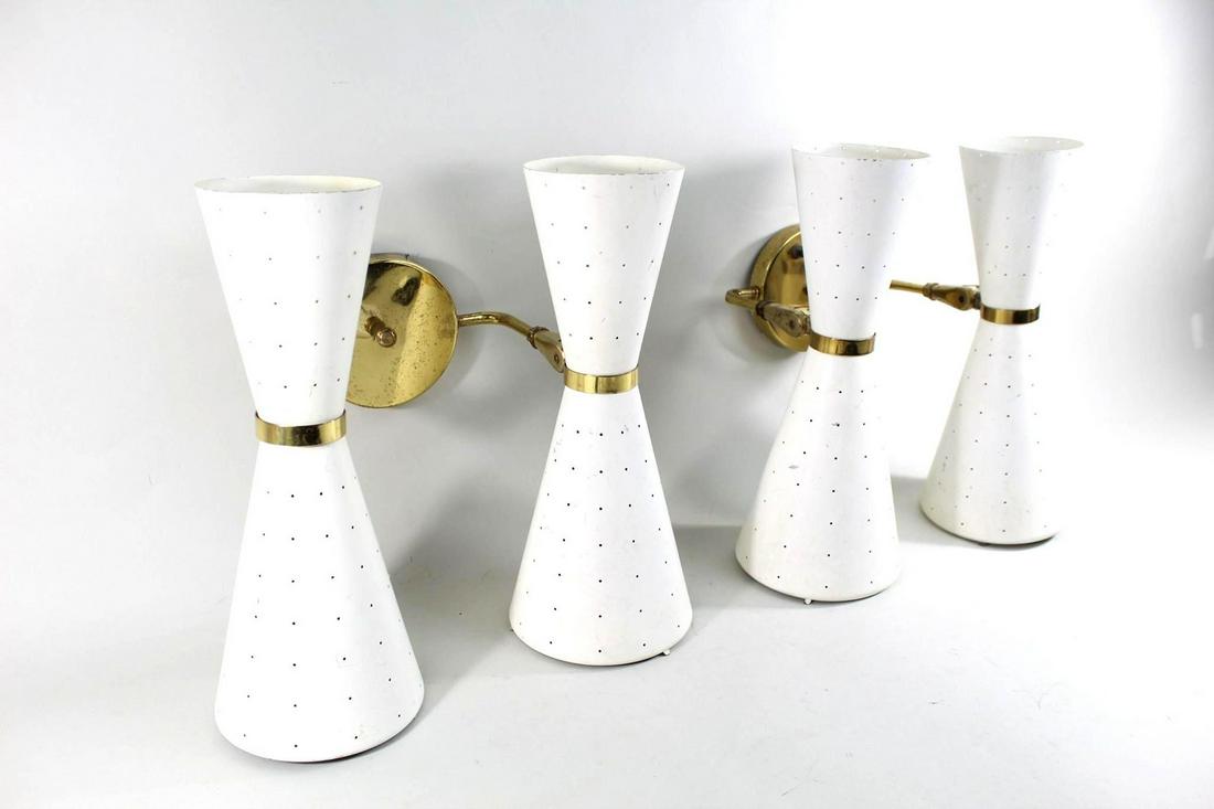 Pair Hollywood Regency White Brass Wall Sconce Lights (1 of 12)