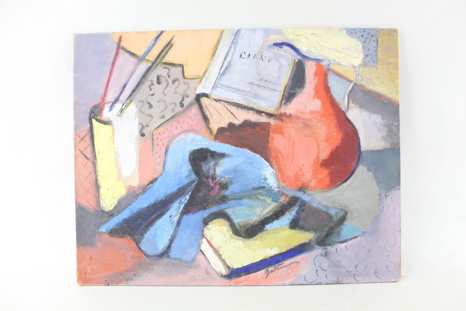 Signed Abstract Still-Life Oil Painting,Table Top Scene (1 of 9)