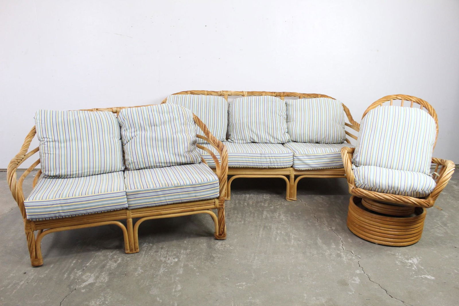 Mid-Century Modern Twisted Rattan Bamboo Set,Sofa,Chair (1 of 20)