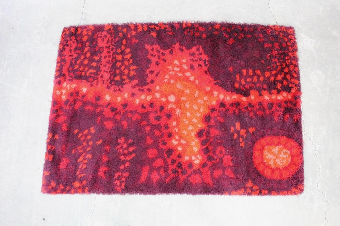 Mid-Century Modern Red &Orange Abstract Hooked Shag Rug (1 of 8)