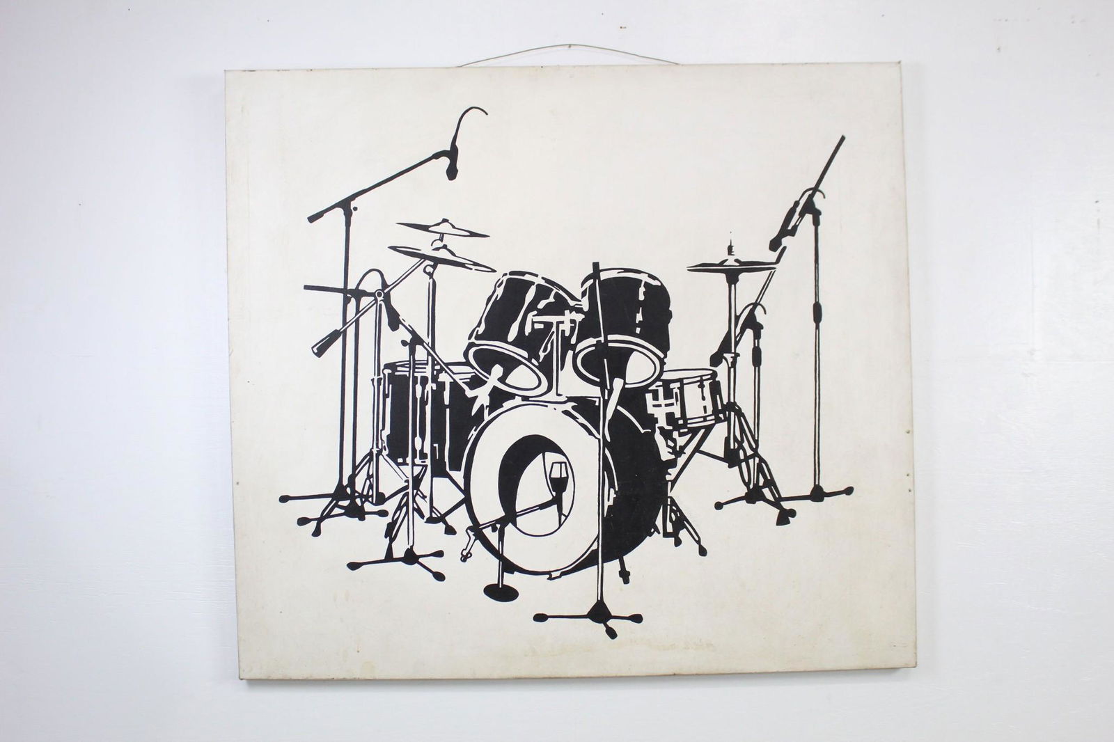 Large Graphic B&W Pop Art Drum Set Painting, Music (1 of 6)
