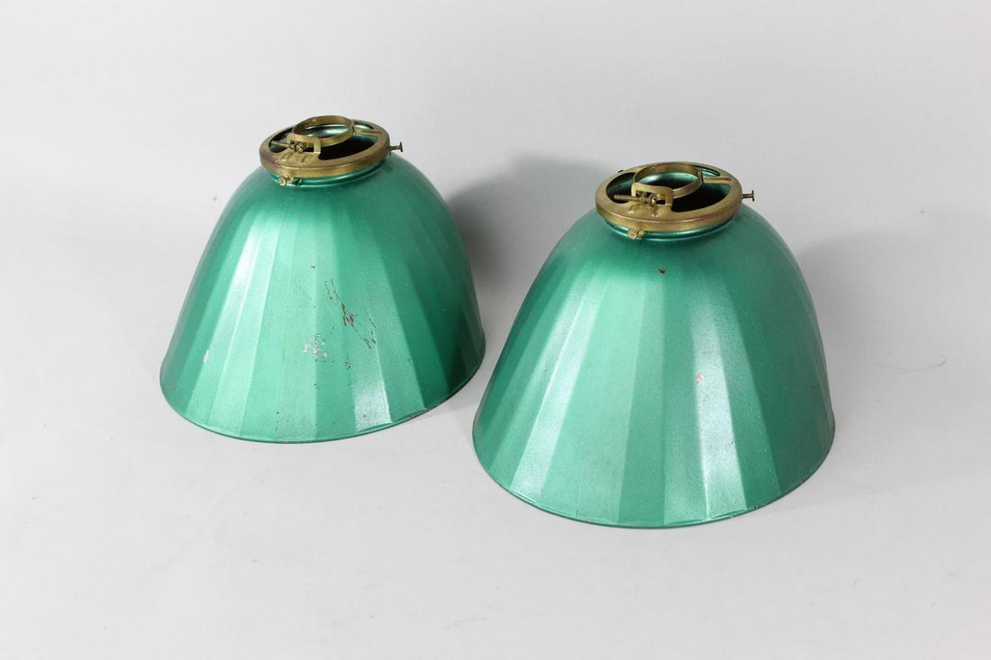 Pair of Emerald Green Mercury Glass Brass Light Shades (1 of 11)