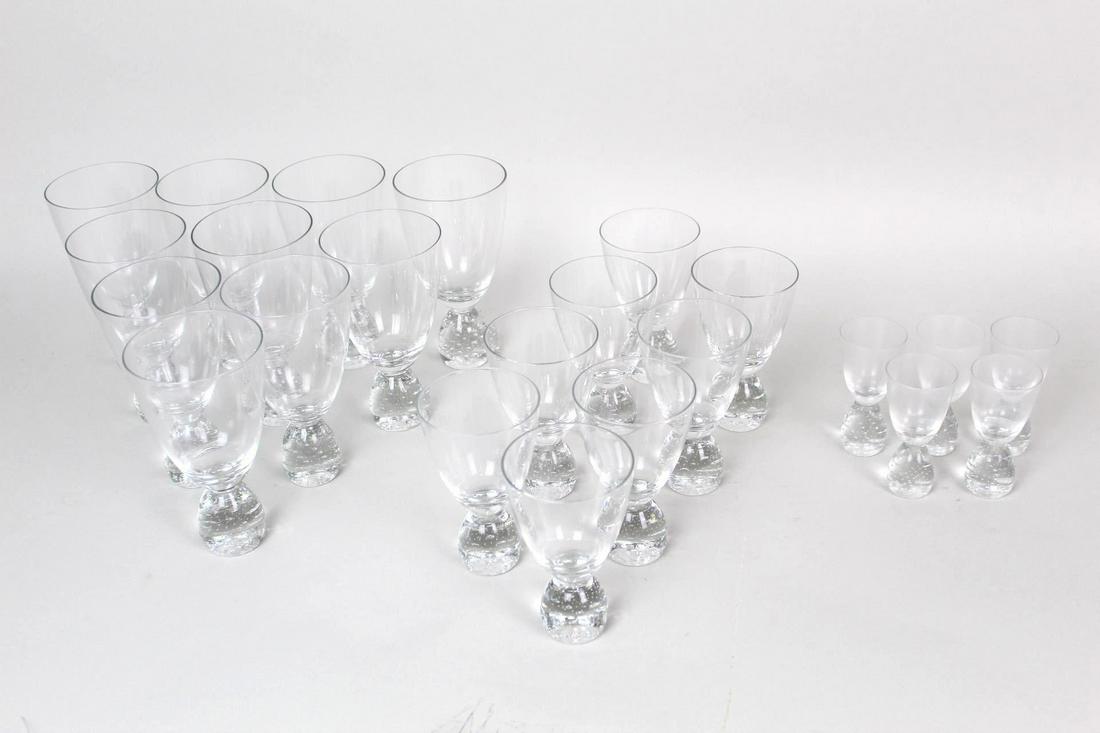 Large 23 Pc Set Modern Bubble Base Cocktail Glasses: Large set of Mid-Century Modern glass bubble base cocktail and spirit or dessert wine glasses. Wonderfully large collection includes ten larger cocktail glasses, eight medium cocktail glasses and five