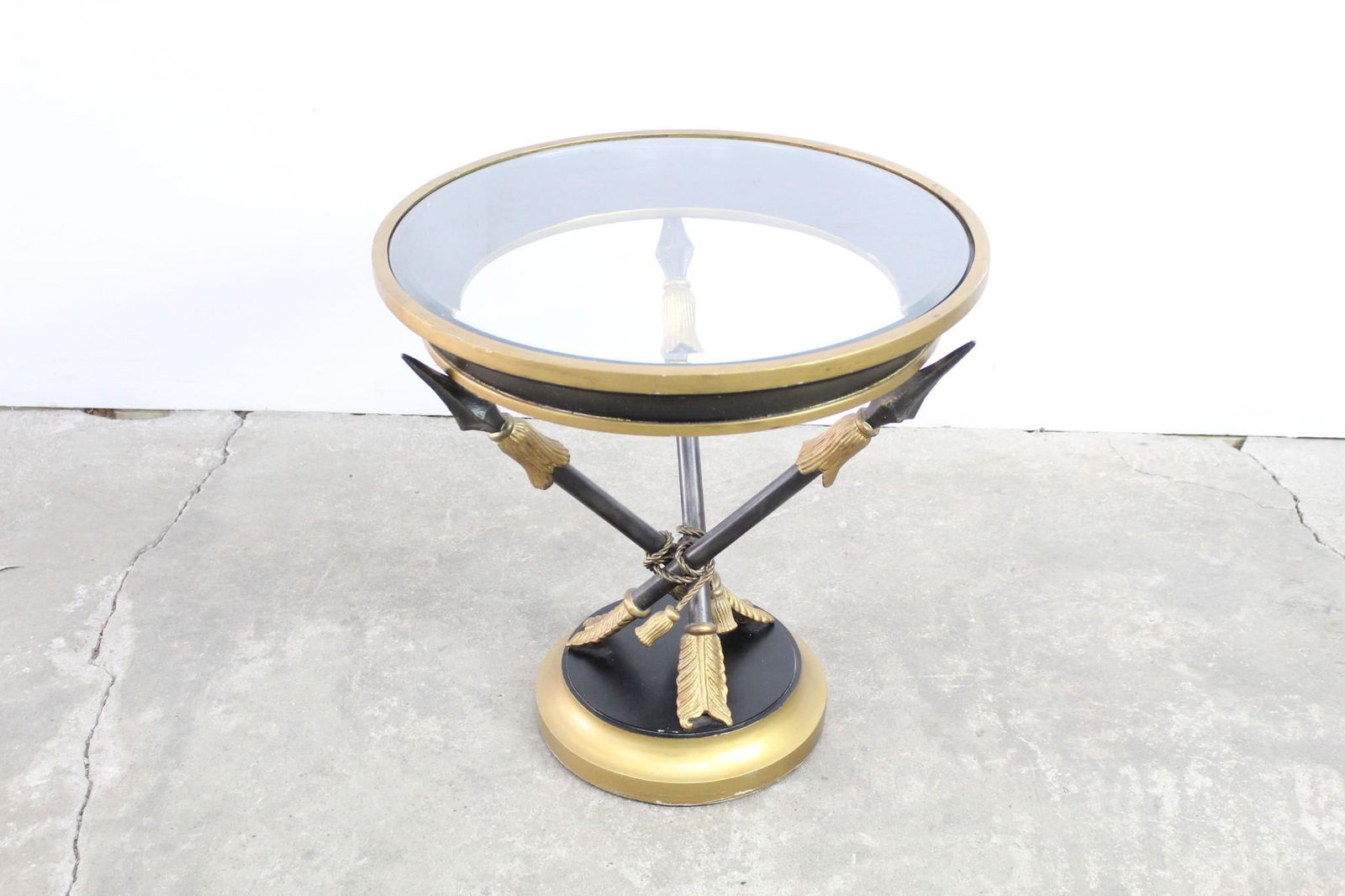 Hollywood Regency Glass Top Arrow Side Table Gold Black (1 of 9)