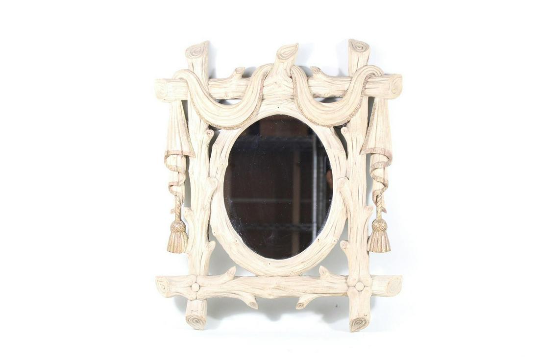 Neoclassical Faux Bois Wood & Faux Fabric Wall Mirror (1 of 8)
