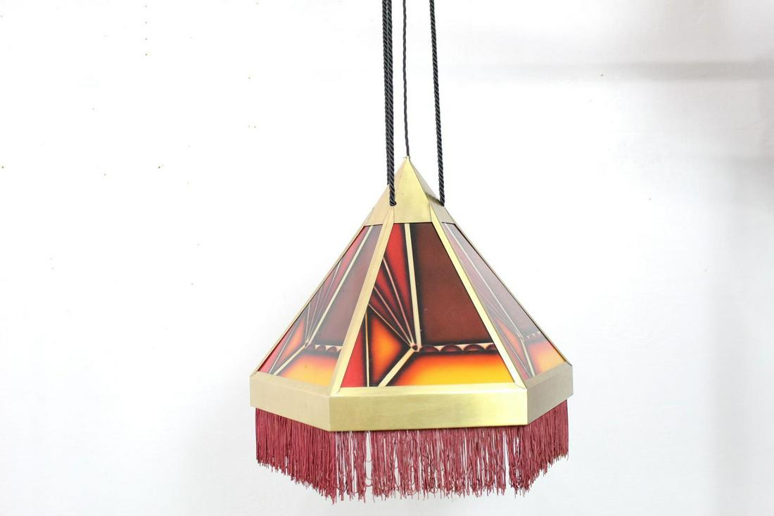 Art Deco Brass & Reverse Painted Glass Light,Jazz Age (1 of 8)