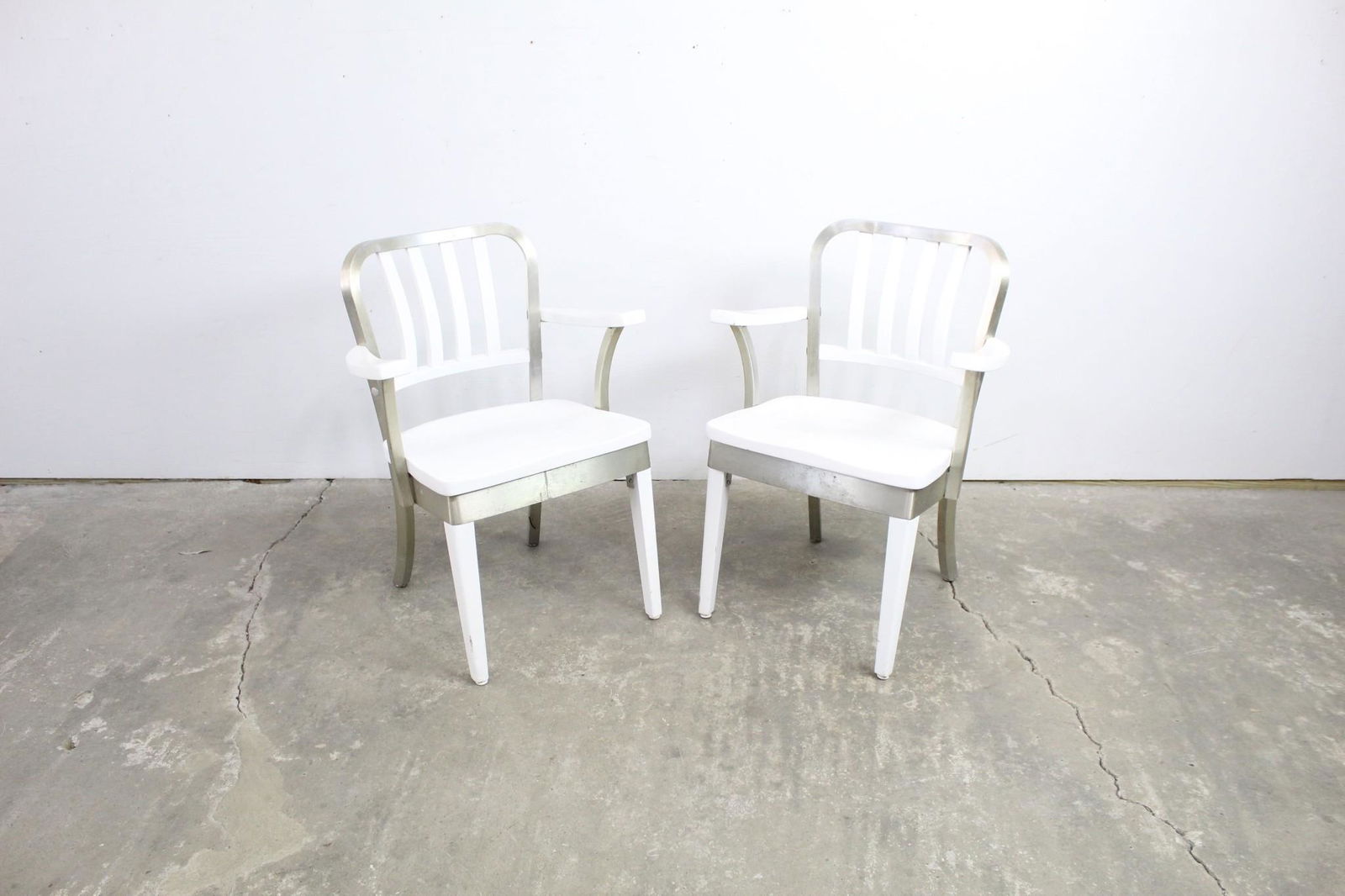 Pair Industrial White Paint Aluminum Shaw Walker Chairs (1 of 14)