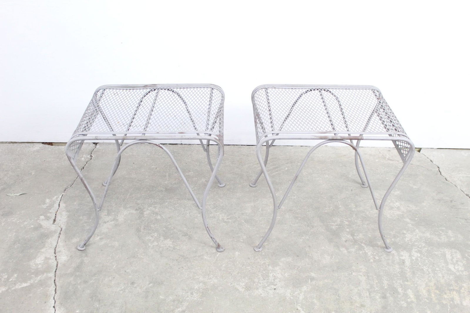 Pair Silver Painted Metal Garden Patio Stools/ Tables (1 of 9)