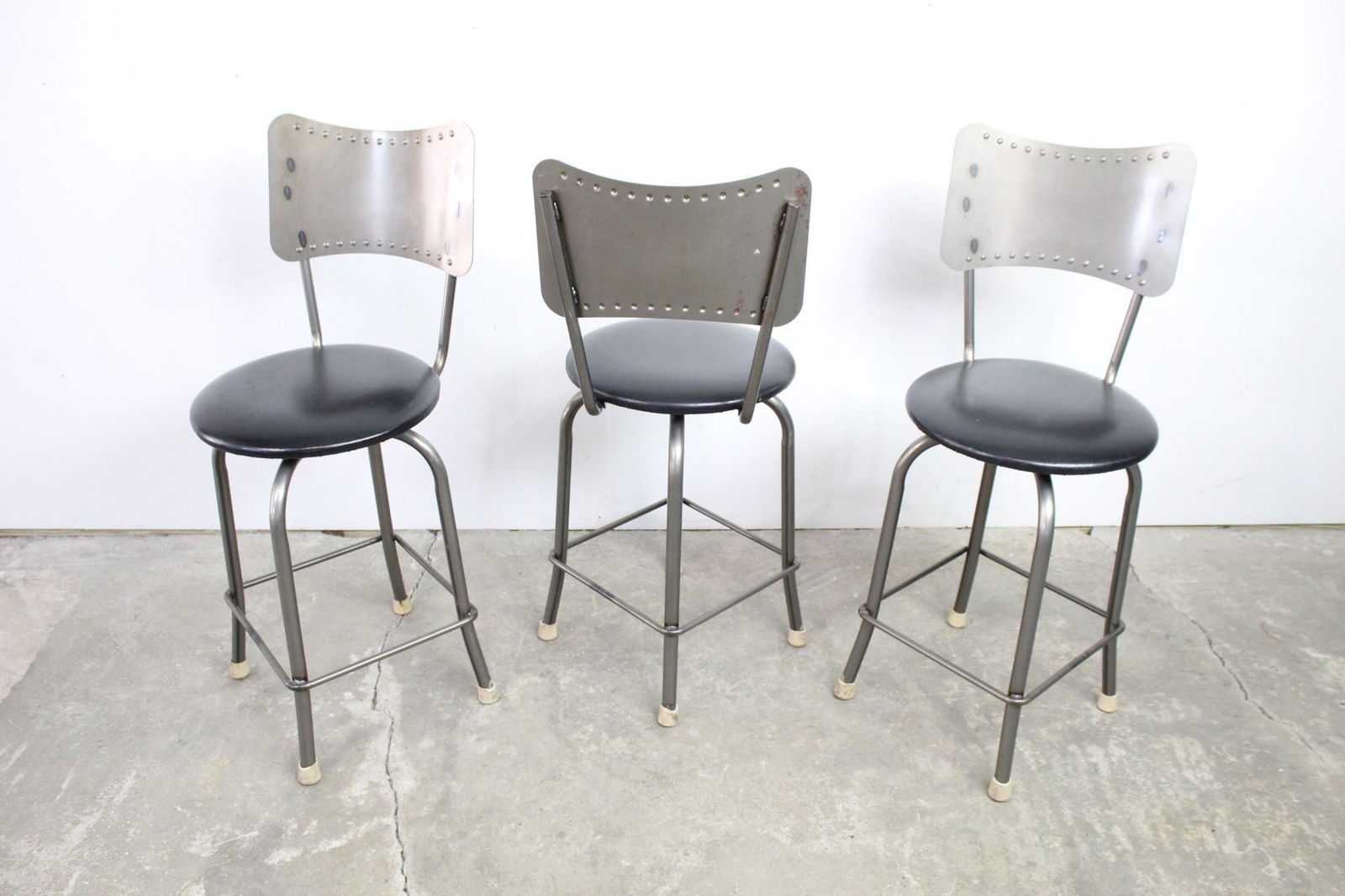 Set of 3 Metal & Vinyl Postmodern Swivel Bar Stools (1 of 13)