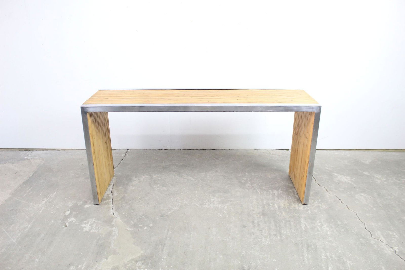 Mid-Century Modern Split Reed Chrome Desk/Console Table (1 of 9)