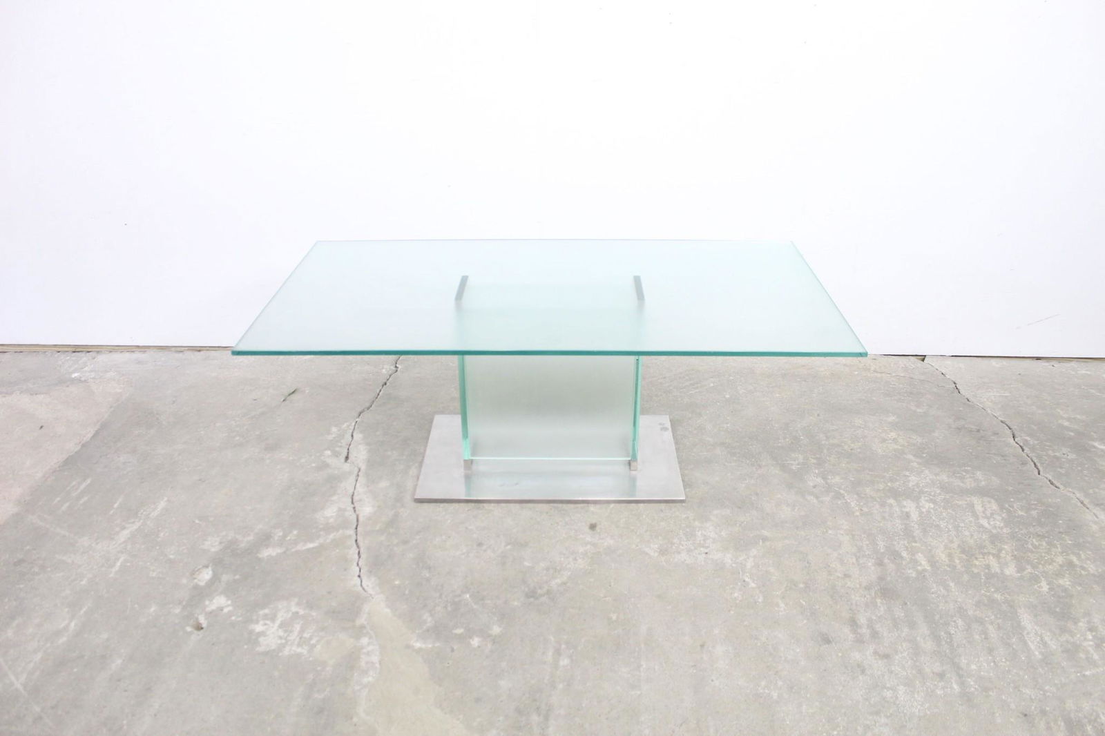 Modern Thick Glass & Metal Pedestal Coffee Table (1 of 9)
