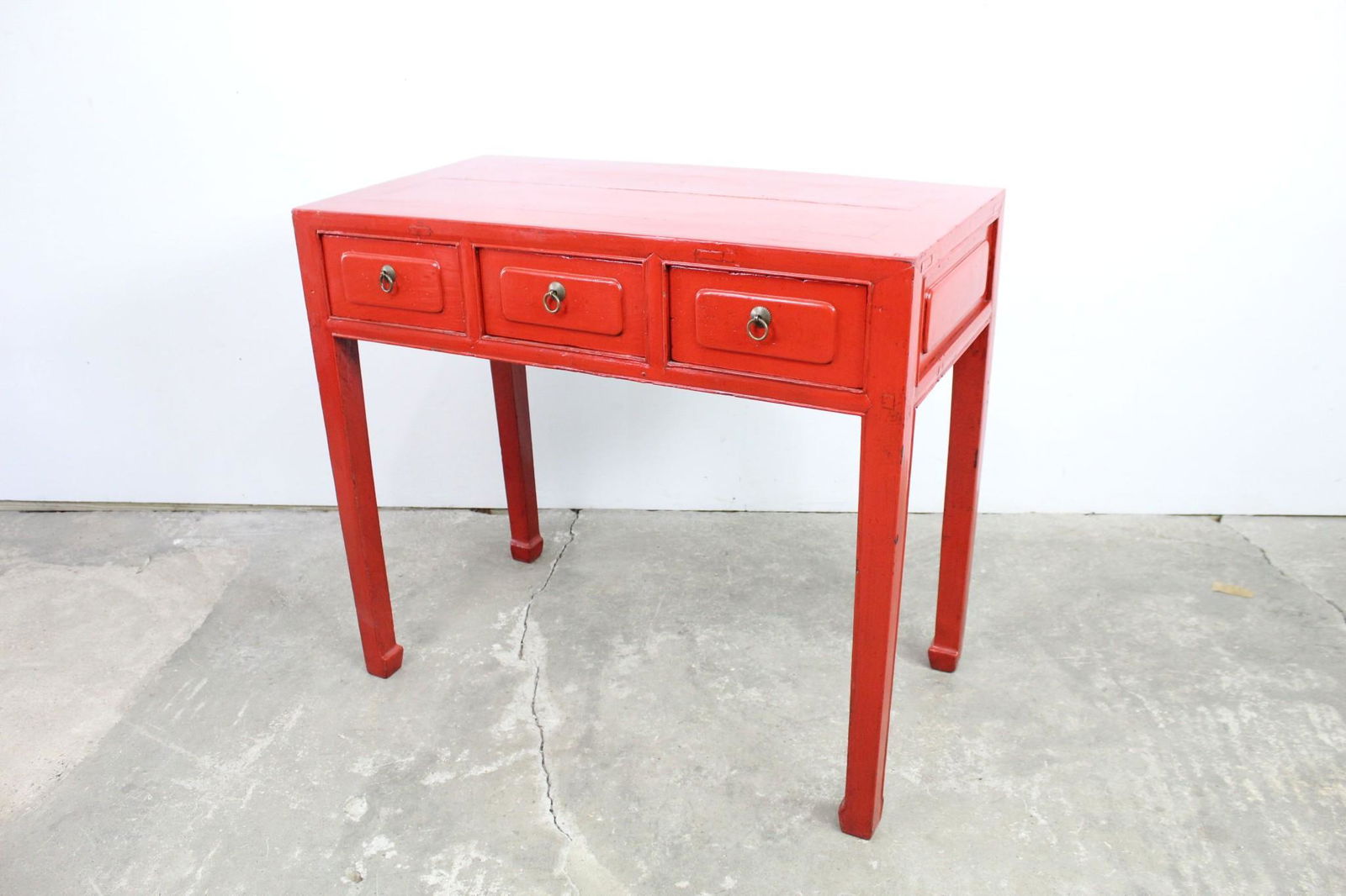 Vintage Chinese Red Lacquered 3 Drawer Console Table (1 of 12)