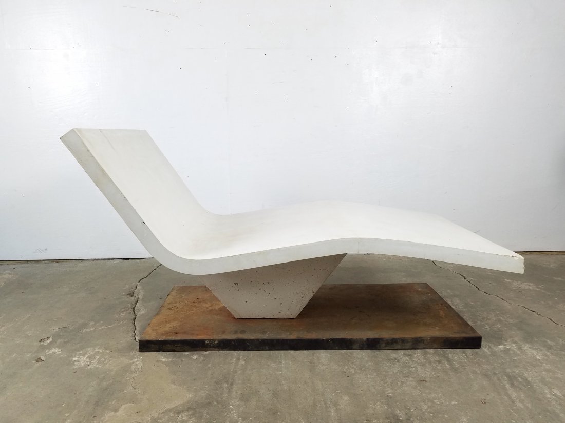 Mid-Century Modern Cast Concrete Poolside Lounge Chair: Mid-Century Modern Cast Concrete Poolside Wave Lounge Chair. This is an incredible poolside lounge chair made of cast concrete and a steel base. It has a minimal curved design and is substantial in si
