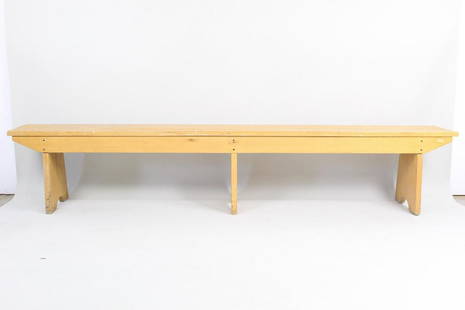 Mid Century Modern Craftsman Slatted Pine Bench (2/2): Mid Century Modern Craftsman Slatted Pine Bench (2/2). This Mid-century Modern bench is similar to a design by Charlotte Perriand. It is made from wood, which we believe to be pine, and has charming