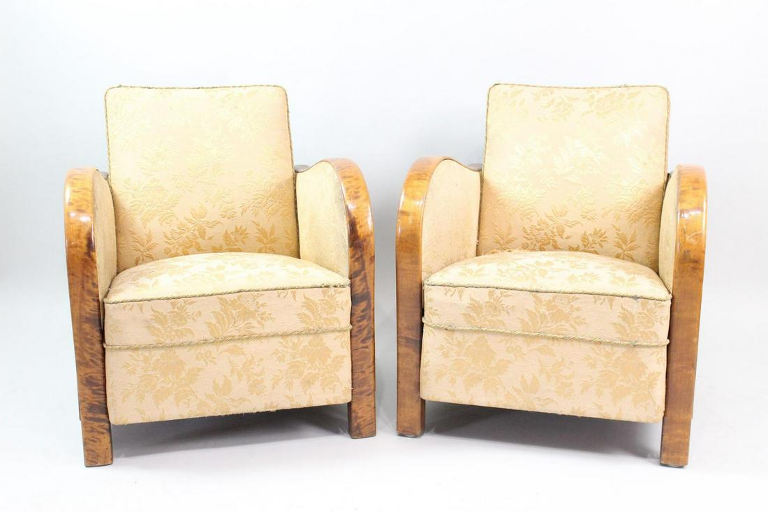 Pair of European Art Deco Figured Wooden Arm Chairs (1 of 16)