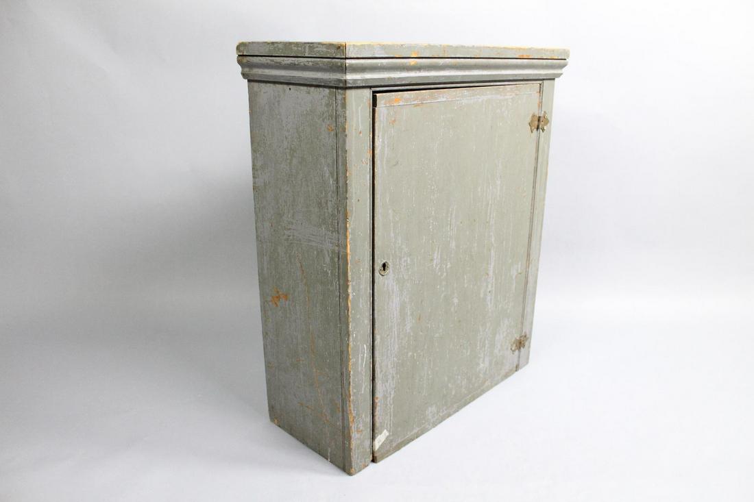 Antique Primitive Gray Painted Wall Cabinet Cupboard (1 of 12)