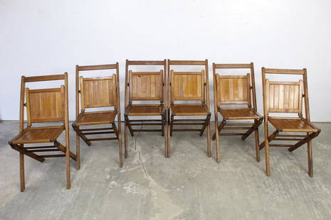 6 Wooden Folding Slatted Outdoor Wedding Garden Chairs: Set of 6 Wooden Folding Slatted Outdoor Wedding Chairs. Chairs have vertically slatted seats and backs. The seats flip over to fold open, rather than opening the way folding chairs usually do.
