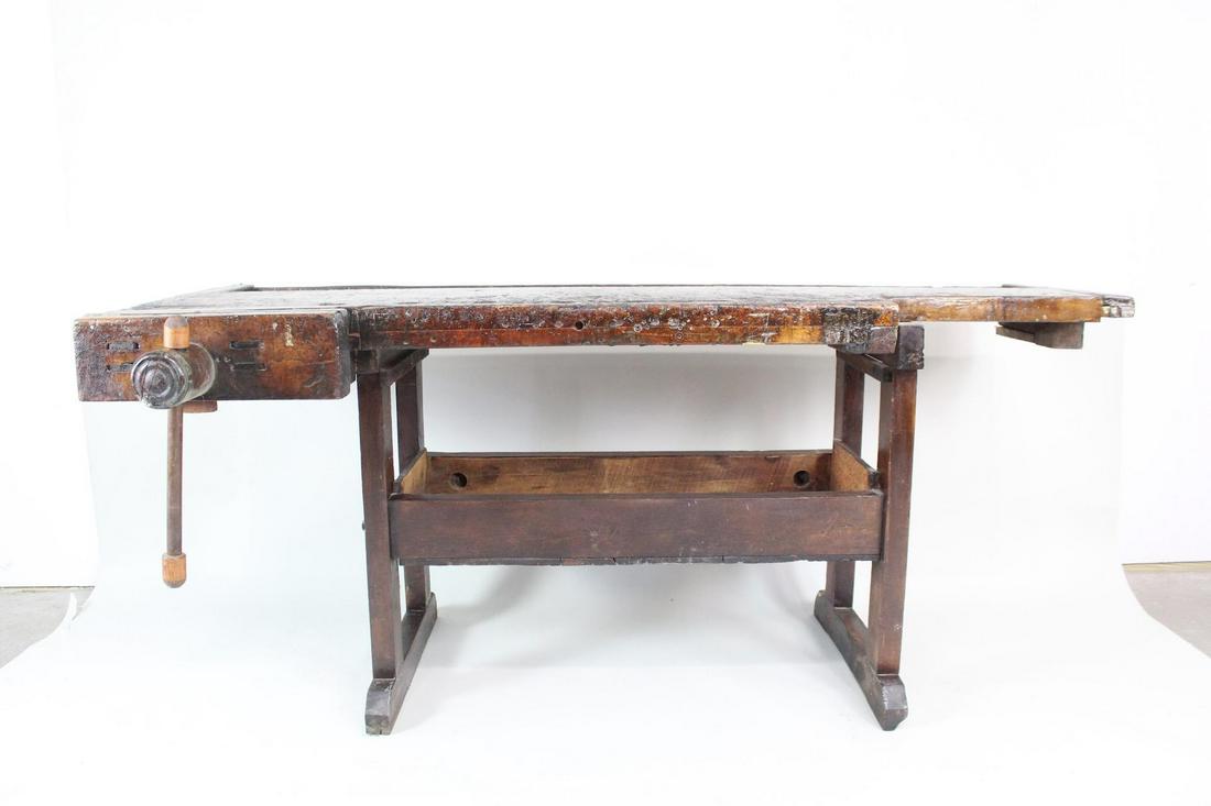 Primitive Antique Wooden Industrial Workbench w/Vise (1 of 12)