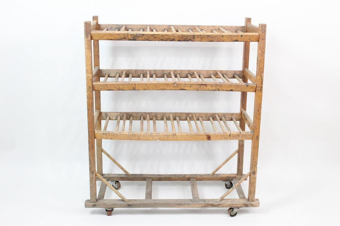 Antique Industrial Wooden Rolling Shoe Rack, Storage (1 of 8)