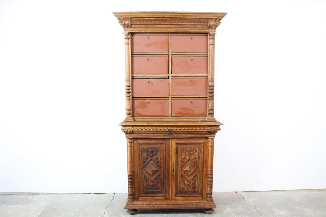19th C Tall 2 Piece Carved Chest of Drawers & Cupboard (1 of 19)
