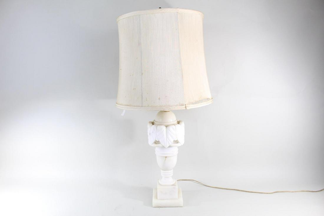 White Carved Marble Table Lamp Light w/ Leaf Designs (1 of 9)