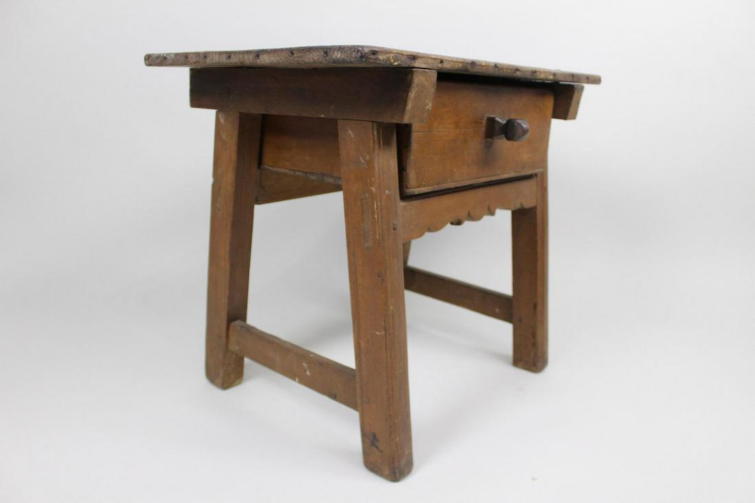 Small Antique Primitive Wooden Side Table w/Drawer (1 of 17)
