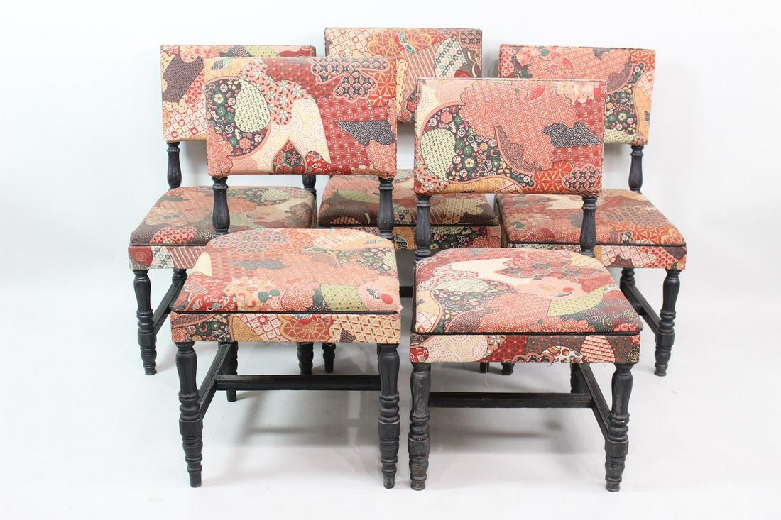 5 Black Painted Chairs w/Red Upholstery & Turned Legs (1 of 17)