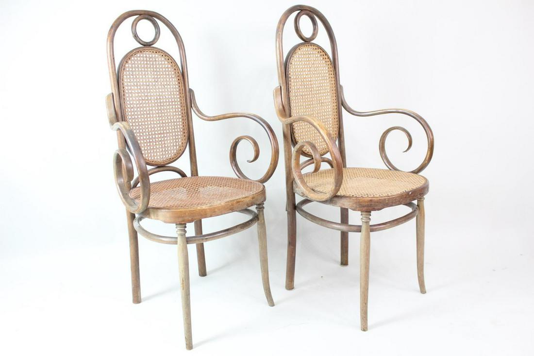 Pair Thonet No 17 Armchairs in Bent Wood & Cane Weave (1 of 19)