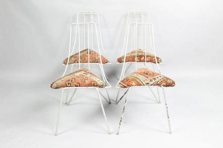 Set of 4 Mid Century Modern White Iron Kilim Chairs