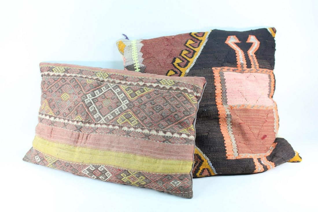 2 Large Kilim Woven Brown Orange Yellow Throw Pillows (1 of 19)