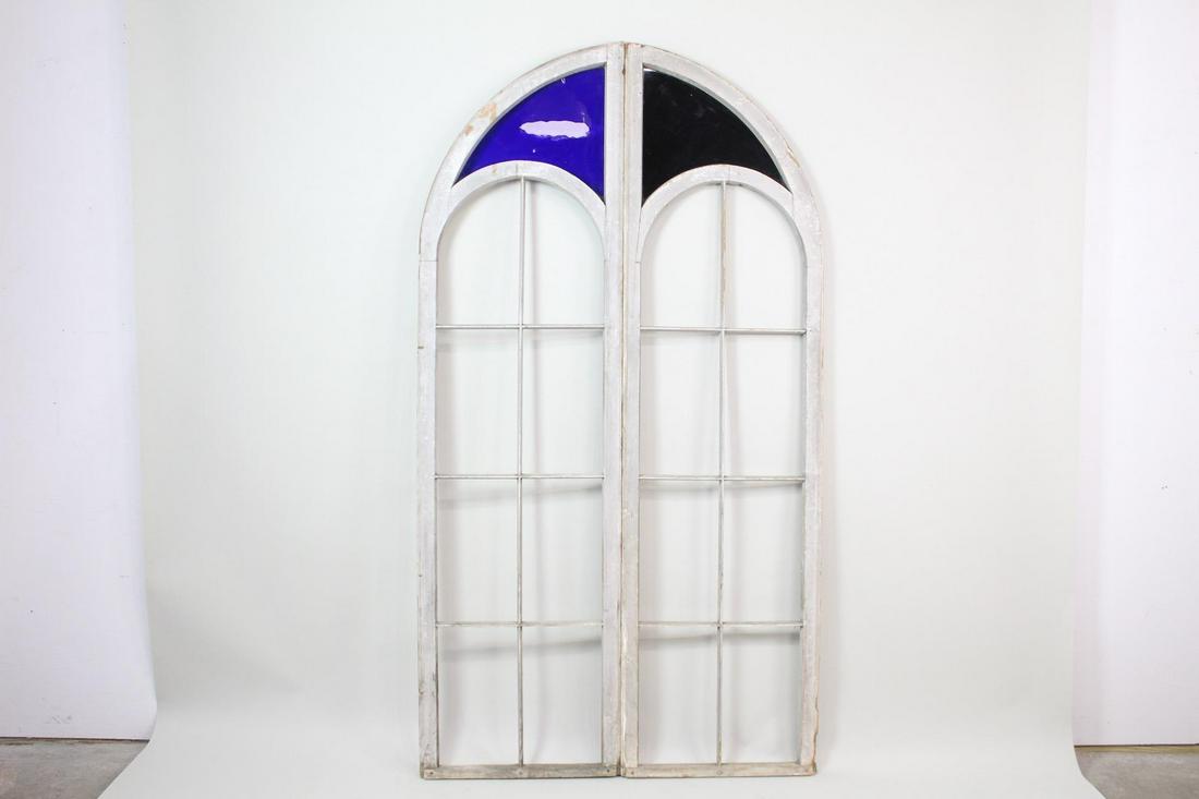 81" Tall Antique Arched Stained Glass 2 Panel Window (1 of 9)
