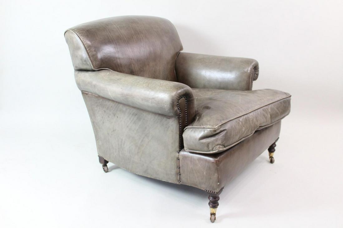 George Smith Green Leather Club Chair w/Brass Casters (1 of 13)