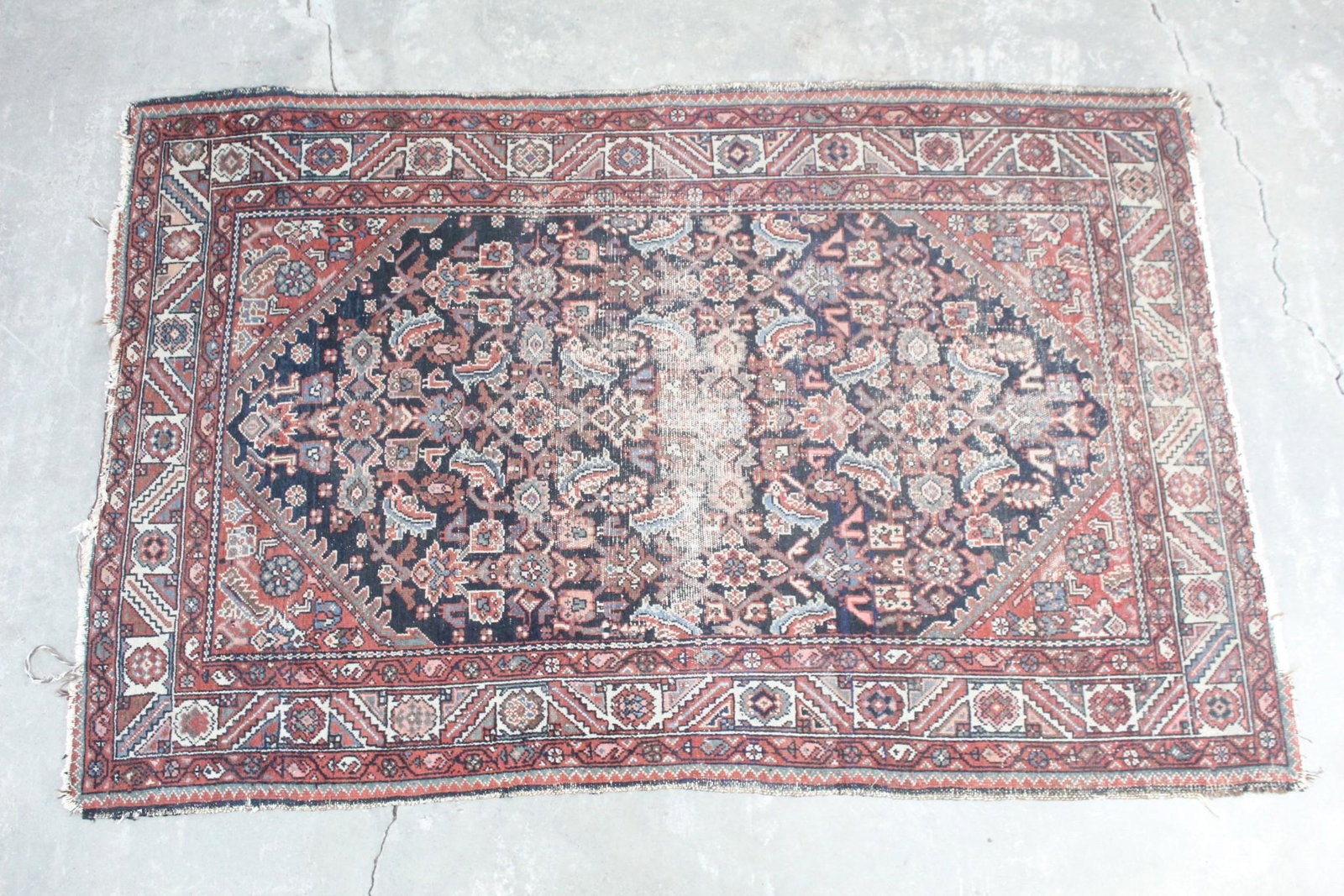 Red Blue Pink Woven Oriental Patterned Rug w/ Fringe (1 of 9)