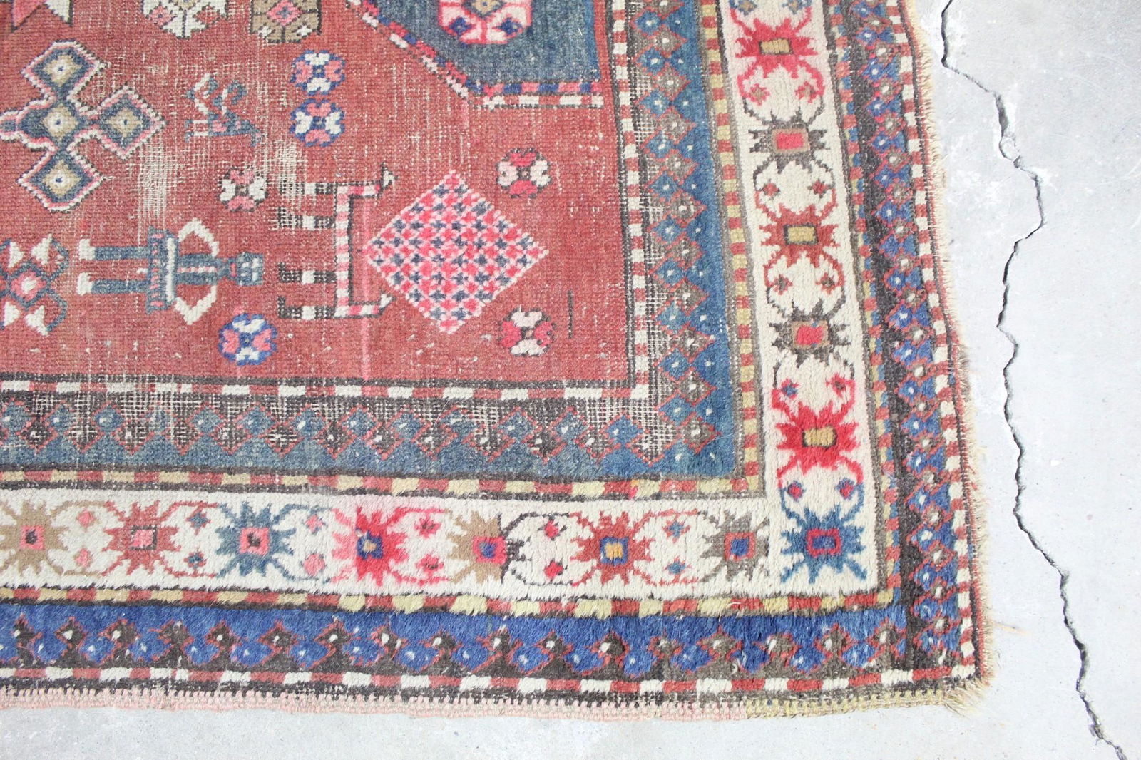 Kilim Rug Red Blue Beige Geometric Border Patten 8ft (1 of 10)