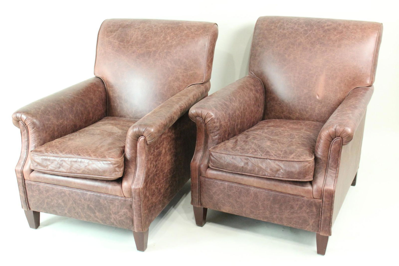 Pair Brown Patina Leather George Smith Club Armchairs (1 of 10)