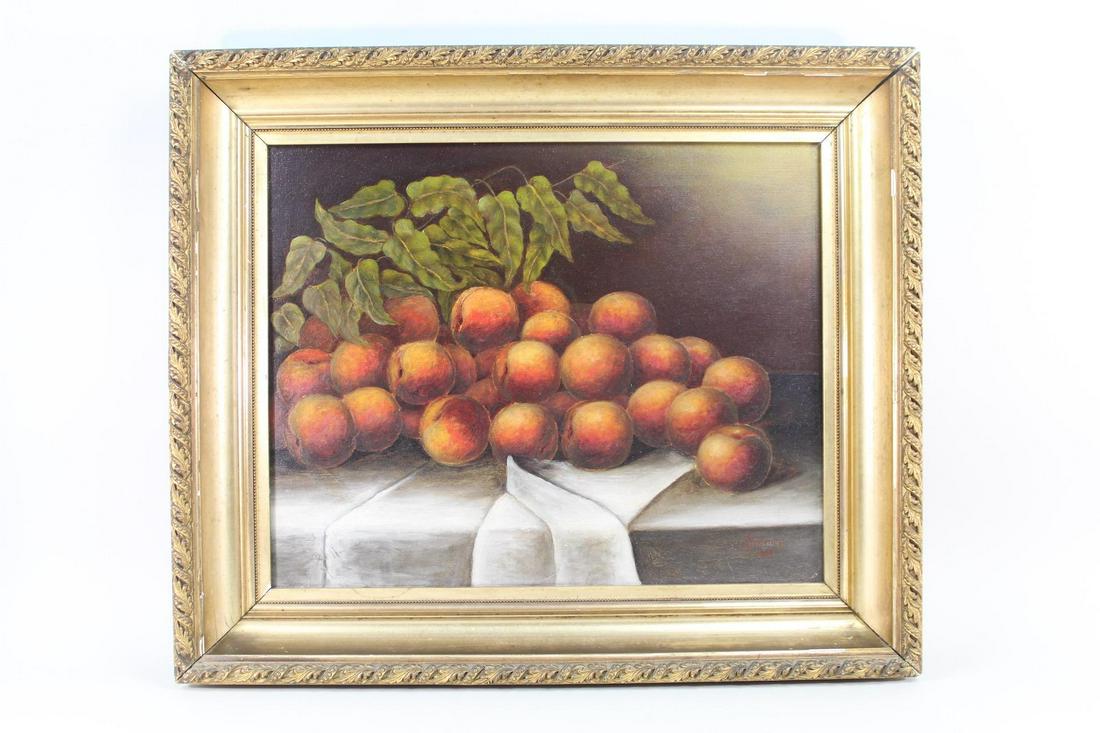 Antique Still Life Oil Painting Peaches Signed Denning (1 of 14)