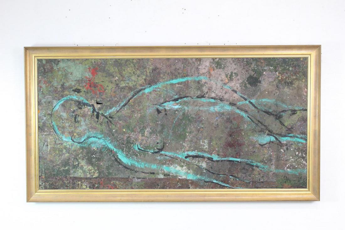 Large Abstract Painting W/Outlined Figure & Gold Frame (1 of 12)