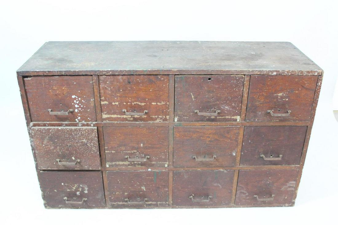 Primitive 12 Drawer Wooden Workshop Storage Cabinet (1 of 16)