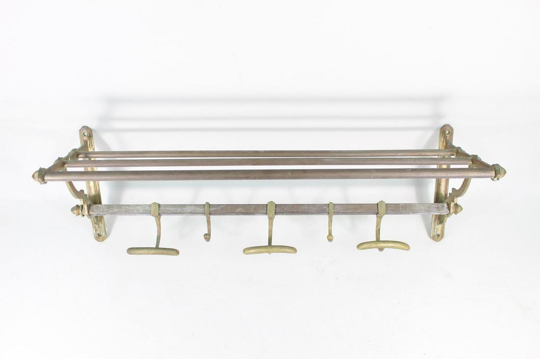 Antique French Patina Brass Bathroom Shelf Towel Rack (1 of 11)