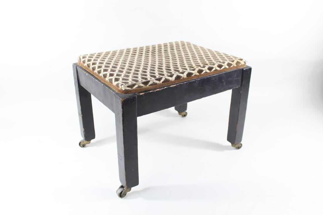 Black Painted Wood Footstool, Diamond Upholstery&Wheels (1 of 12)