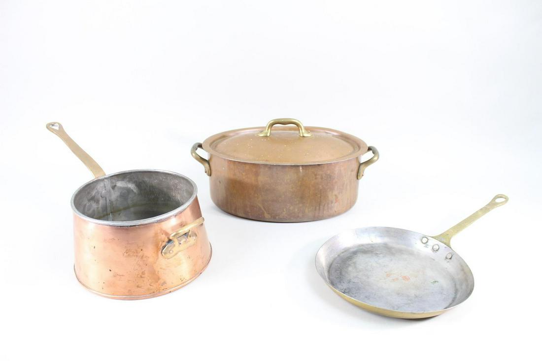 Lot of 3 French Copper Cooking Dishes,Frying Pan & Pots (1 of 20)
